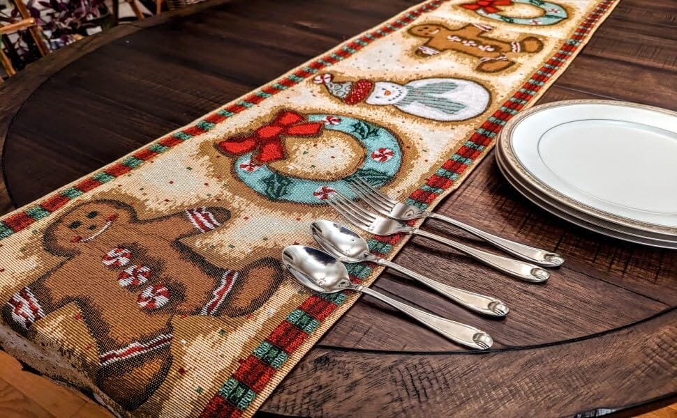 DaDa Bedding Gingerbread Snowman Holiday Woven Tapestry Dining Table