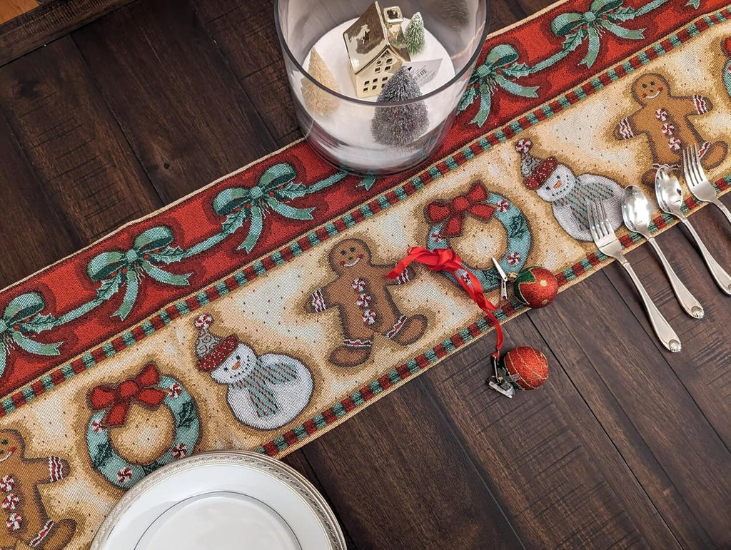 DaDa Bedding Gingerbread Snowman Holiday Woven Tapestry Dining Table