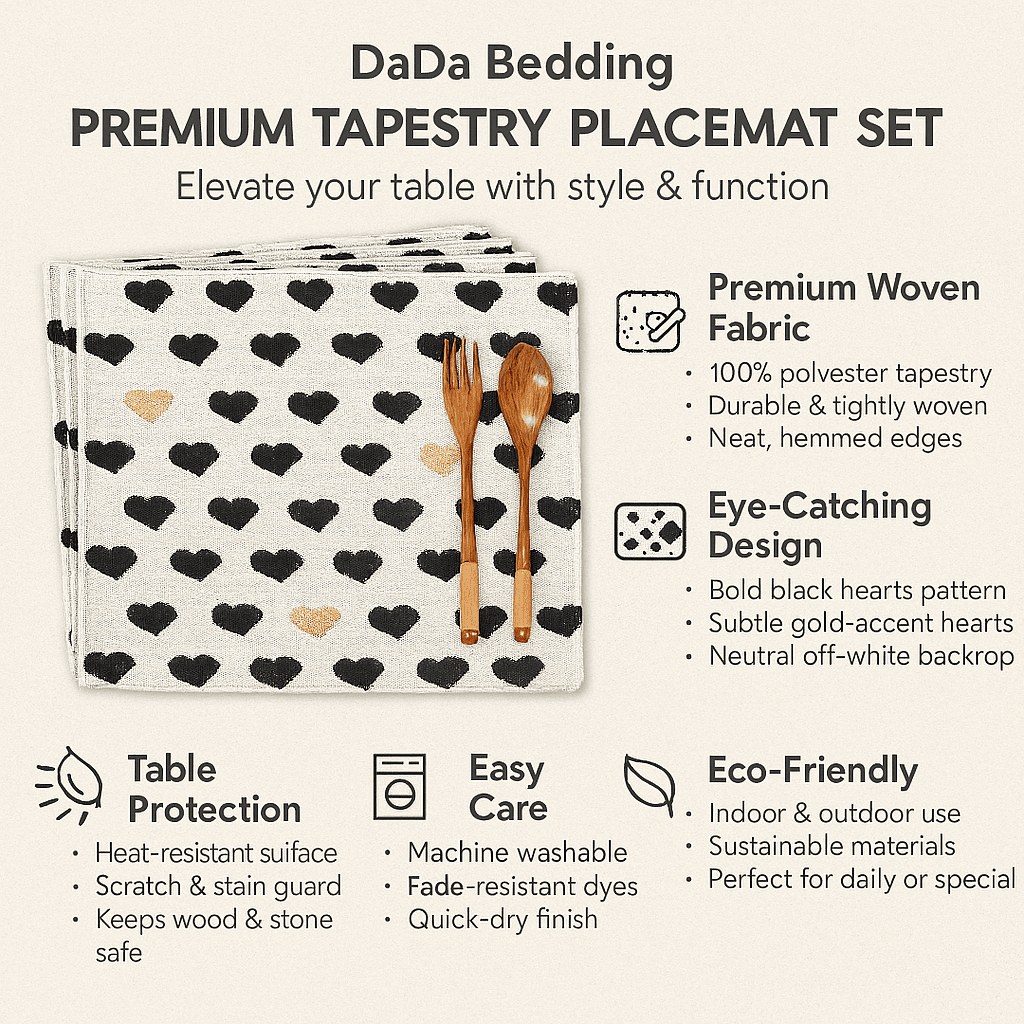 DaDa Bedding Set of 4-Pieces Valentine's day Yellow & Black Hearts