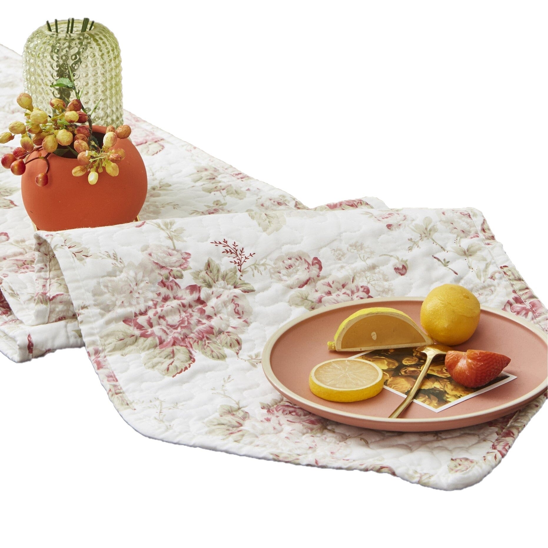 DaDa Bedding Hint of Mint Cottage Floral Roses Quilted Cotton Dining