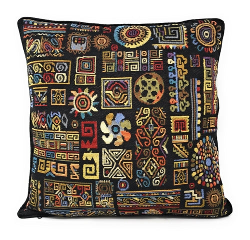 DaDa Bedding Ethnic Ornaments Geometric Black Tapestry Throw Pillow