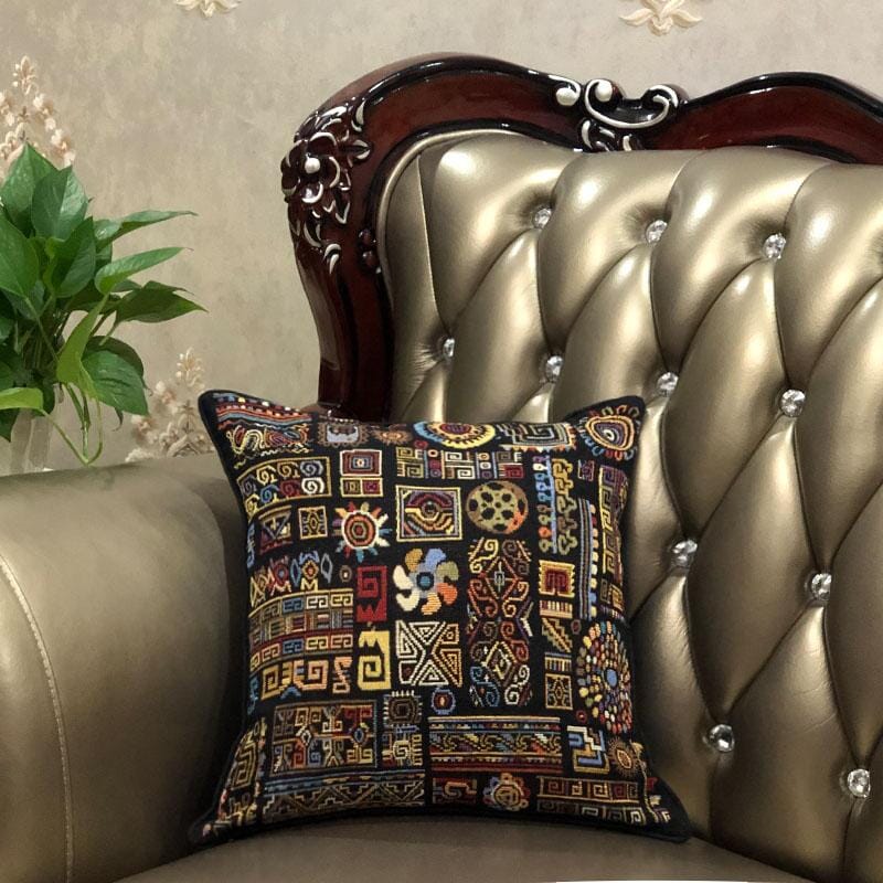 DaDa Bedding Ethnic Ornaments Geometric Black Tapestry Throw Pillow