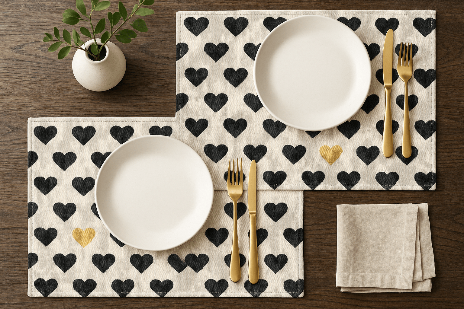 DaDa Bedding Set of 4-Pieces Valentine's day Yellow & Black Hearts