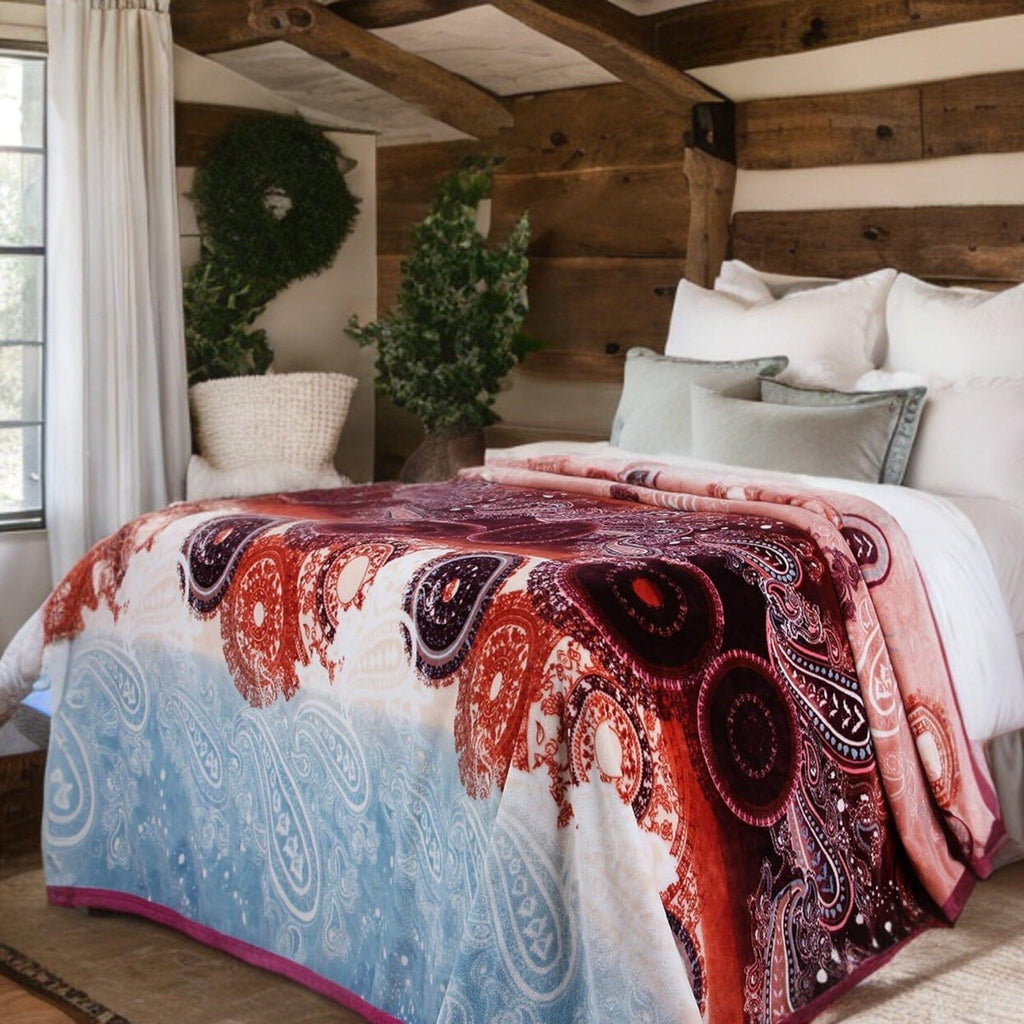 DaDa Bedding Paisley Dreams Floral Burgundy Mink Fleece Flannel Throw