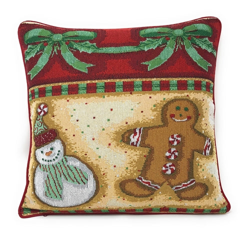 DaDa Bedding Gingerbread Snowman Woven Tapestry Throw Pillow Covers