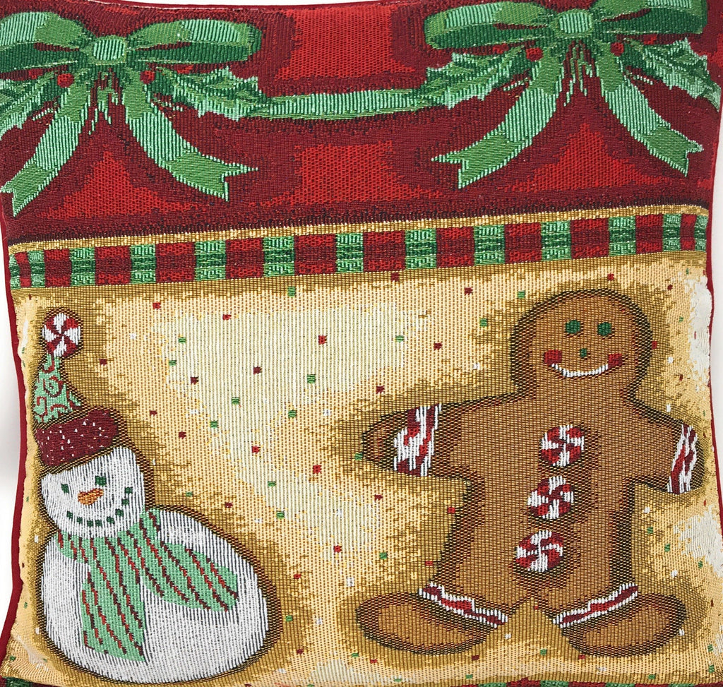 DaDa Bedding Gingerbread Snowman Woven Tapestry Throw Pillow Covers