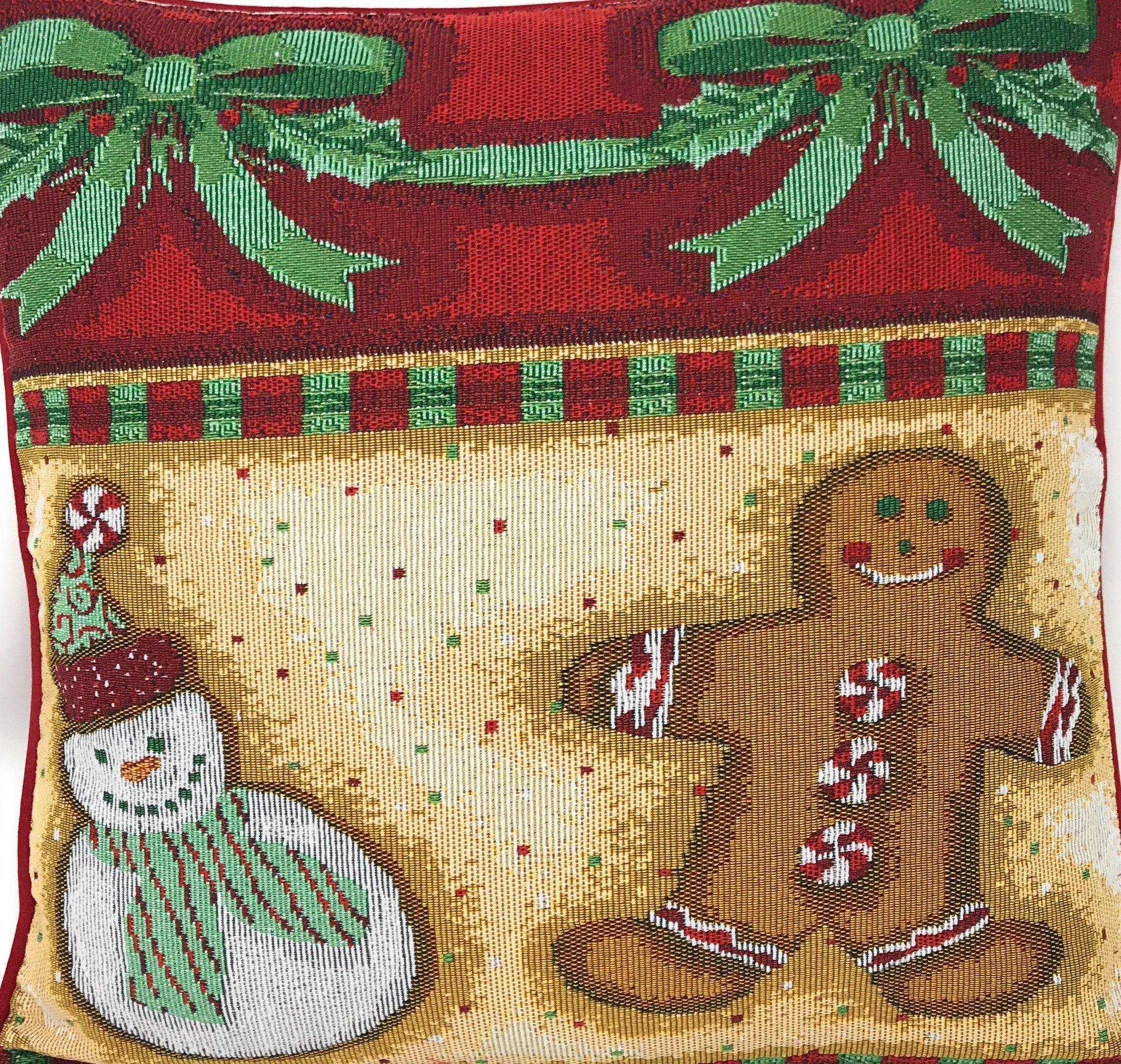 DaDa Bedding Gingerbread Snowman Woven Tapestry Throw Pillow Covers