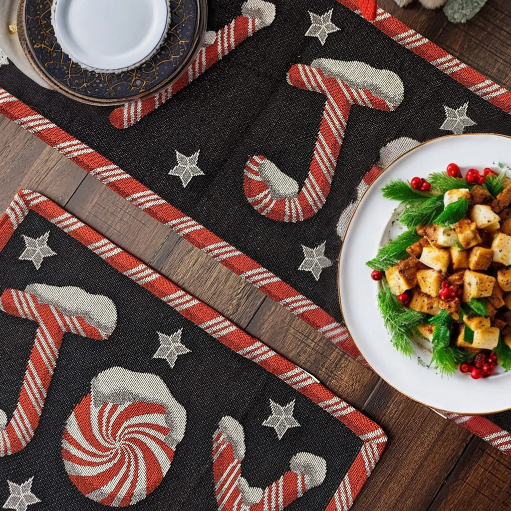 DaDa Bedding Set of 4-Pieces Peppermint Joy Holiday Tapestry Placemats