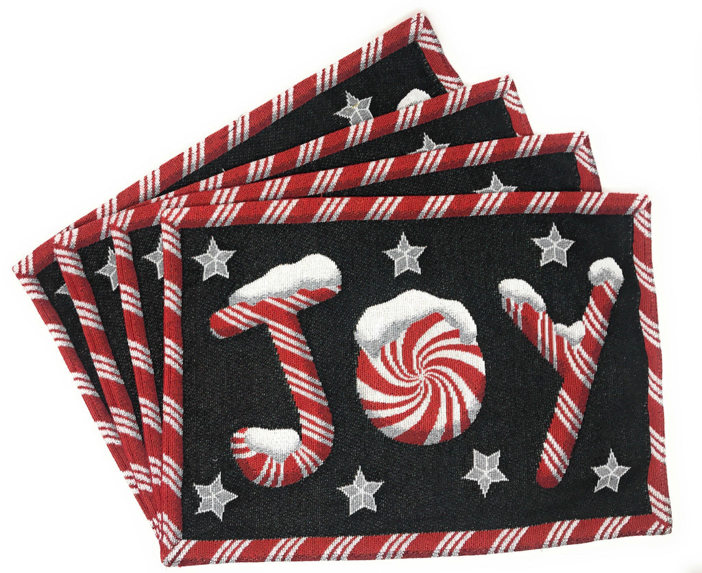DaDa Bedding Set of 4-Pieces Peppermint Joy Holiday Tapestry Placemats