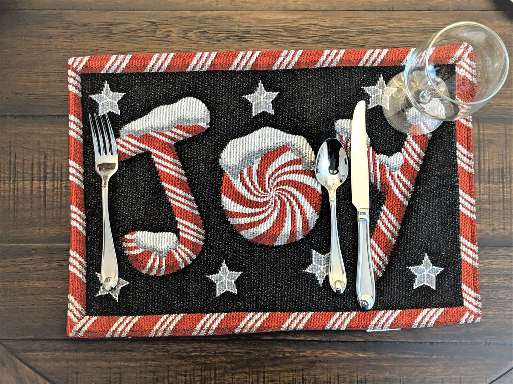 DaDa Bedding Set of 4-Pieces Peppermint Joy Holiday Tapestry Placemats