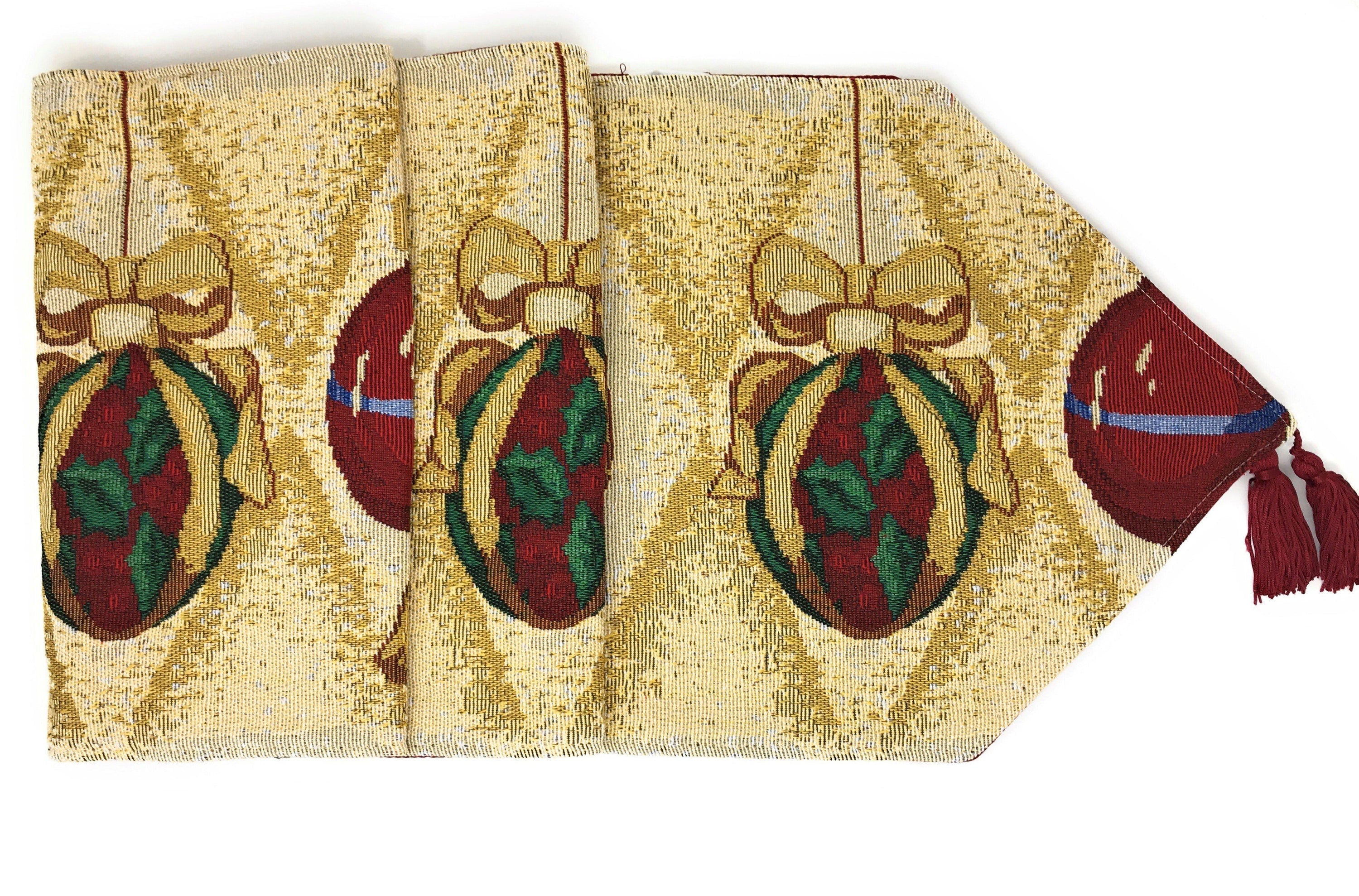 DaDa Bedding Elegant Christmas Ornaments Gold Red Tapestry Dining