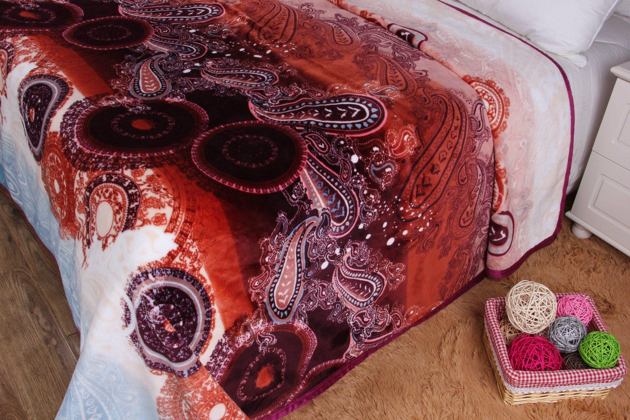 DaDa Bedding Paisley Dreams Floral Burgundy Mink Fleece Flannel Throw