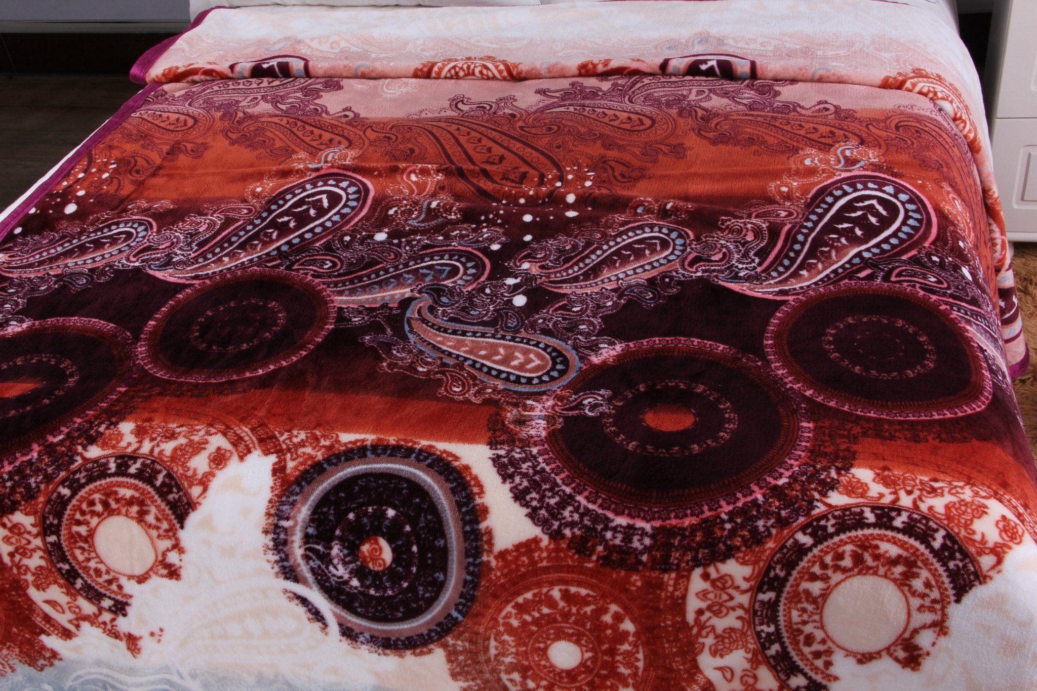 DaDa Bedding Paisley Dreams Floral Burgundy Mink Fleece Flannel Throw